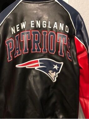 New England Patriots Leather Varsity Jacket - Black & Red